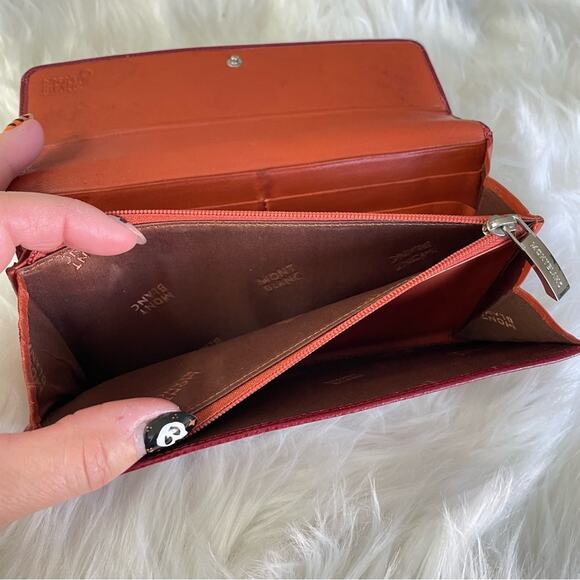 Mont Blanc | Women’s Red Leather Envelope Snap Closure Zipper Pocket Coins Cards - Picture 8 of 9